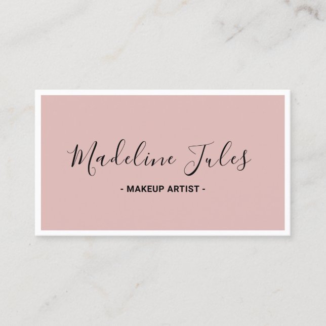 Modern Minimalist Black and Pink Script Business C Card (Front)