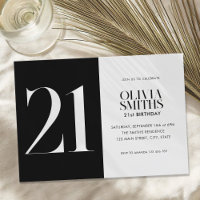 Modern Minimalist Black and White 21st Birthday