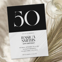Modern Minimalist Black and White 50th Birthday