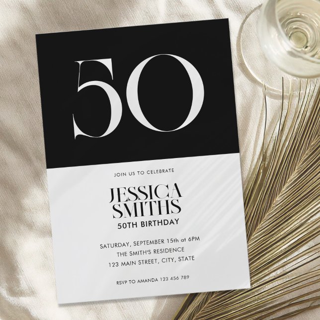 Modern Minimalist Black and White 50th Birthday Invitation (Creator Uploaded)
