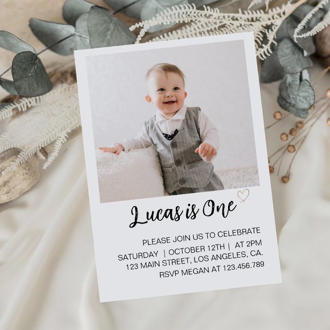 Modern Minimalist Black and White Birthday Photo Invitation (Creator Uploaded)