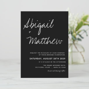 Modern Minimalist Black and White Boho Wedding  Invitation