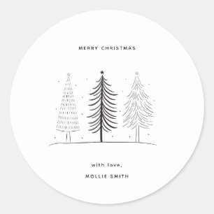 Modern Minimalist Black And White Christmas Tree Classic Round Sticker