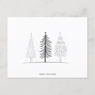 Modern Minimalist Black And White Christmas Tree Holiday Postcard