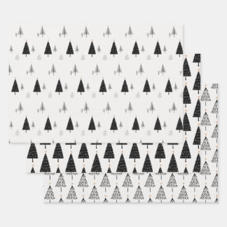 Modern Minimalist Black and White Christmas Tree  Wrapping Paper Sheet