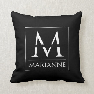 Modern Minimalist Black and White Custom Monogram Throw Pillow