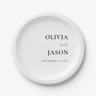 Modern Minimalist Black and White Custom Wedding Paper Plate