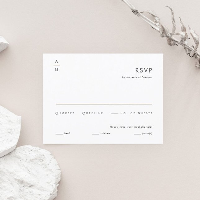 Modern Minimalist Black and White Elegant Wedding RSVP Card (Creator Uploaded)