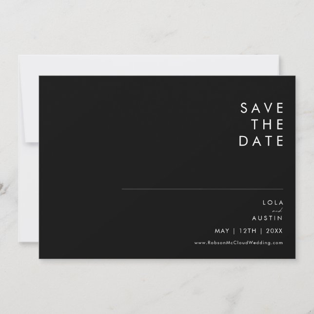 Modern Minimalist Black And White Font Horizontal Save The Date (Front)