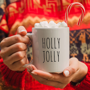 Modern Minimalist Black and White Holly Jolly Coffee Mug