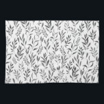 Modern Minimalist Black and White Leaves  Kitchen Towel<br><div class="desc">Beautiful watercolor rustic black and white botanical leaves pattern kitchen towel</div>