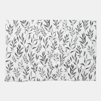 Modern Minimalist Black and White Leaves  Kitchen Towel