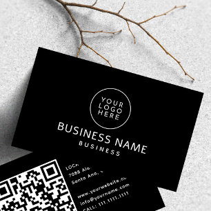 Modern Minimalist Black and White Logo Qr Code Business Card
