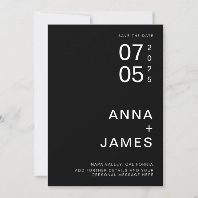 Modern Minimalist Black and White Modern Wedding Save The Date (Front)