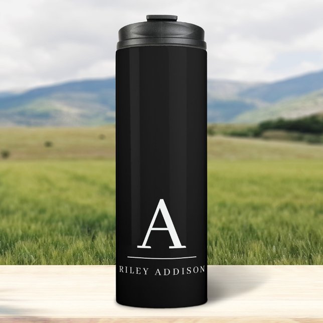 Modern Minimalist Black and White Monogram Thermal Tumbler (Creator Uploaded)