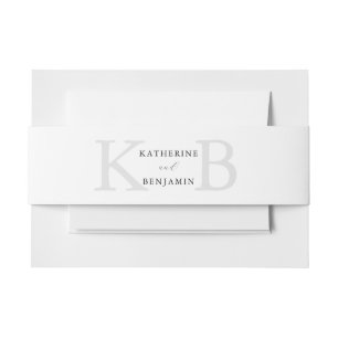 Modern Minimalist Black and White Monogram Wedding Invitation Belly Band