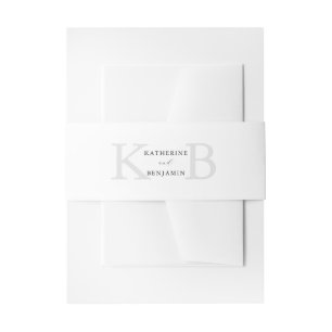 Modern Minimalist Black and White Monogram Wedding Invitation Belly Band