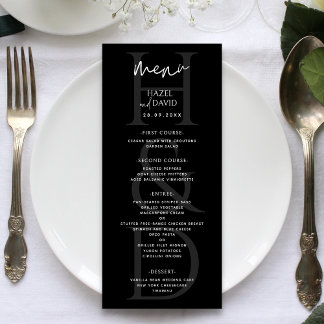 Modern Minimalist Black and White Monogram Wedding Menu