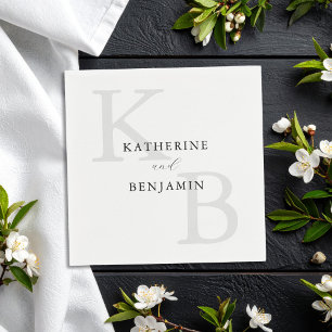 Modern Minimalist Black and White Monogram Wedding Napkin