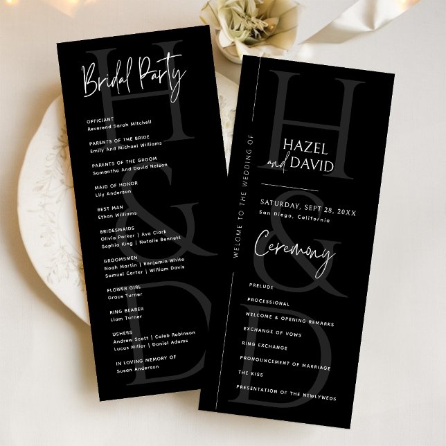Modern Minimalist Black and White Monogram Wedding Program (Creator Uploaded)