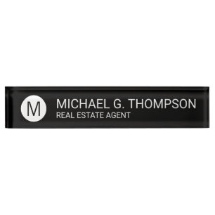 Modern Minimalist Black and White Nameplate