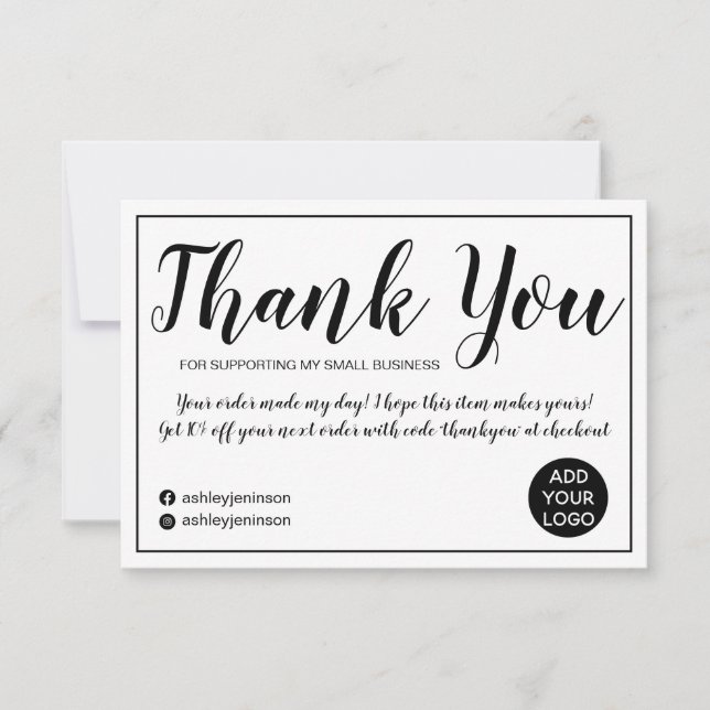 Modern minimalist black and white order thank you card (Front)