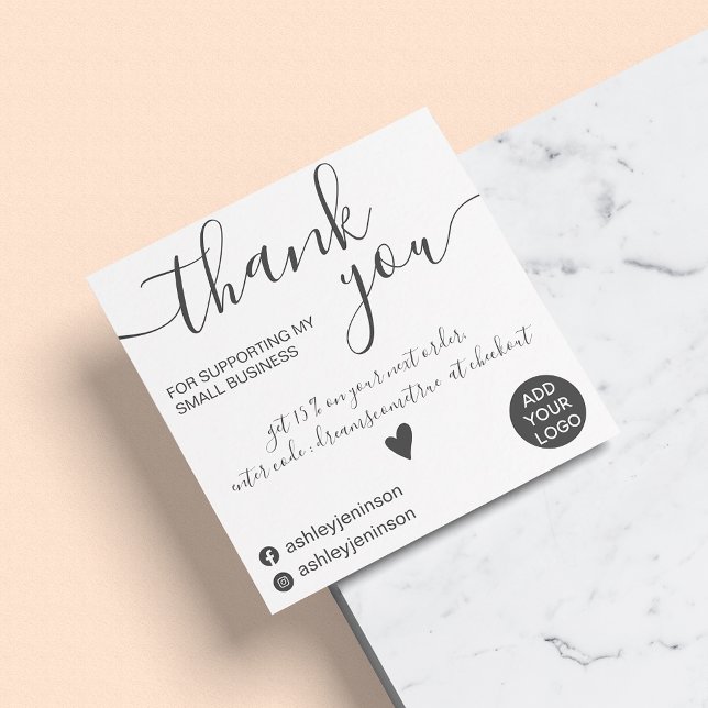 Modern minimalist black and white order thank you square business card (Creator Uploaded)