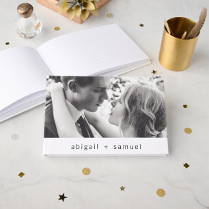 Modern Minimalist Black and White Photo Wedding Guest Book