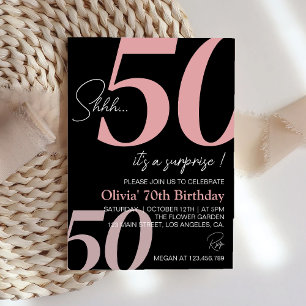 Modern Minimalist Black and White Pink Birthday Invitation