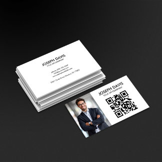 Modern Minimalist Black and White Professional QR  Business Card
