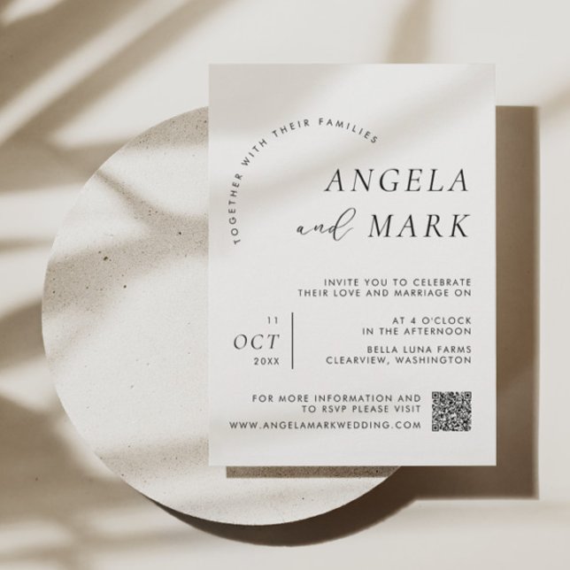 Modern Minimalist Black and White QR Code Wedding Invitation (Creator Uploaded)