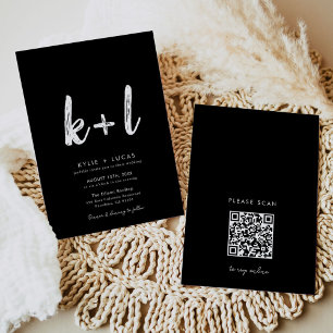 Modern Minimalist Black and White Qr Code Wedding  Invitation
