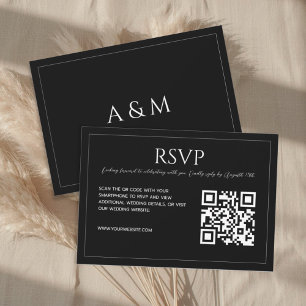 Modern minimalist black and white QR code wedding  RSVP Card