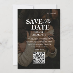 Modern Minimalist Black And White QR Code Wedding Save The Date