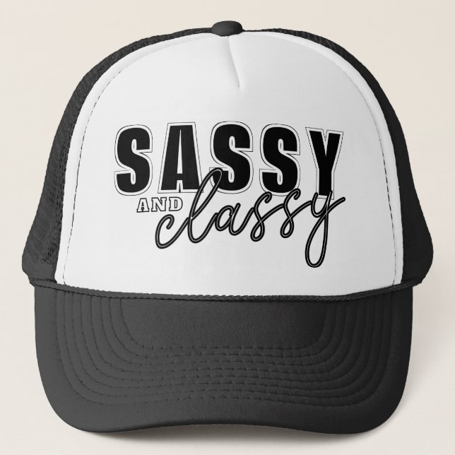 Modern Minimalist Black And White Sassy And Classy Trucker Hat (Front)