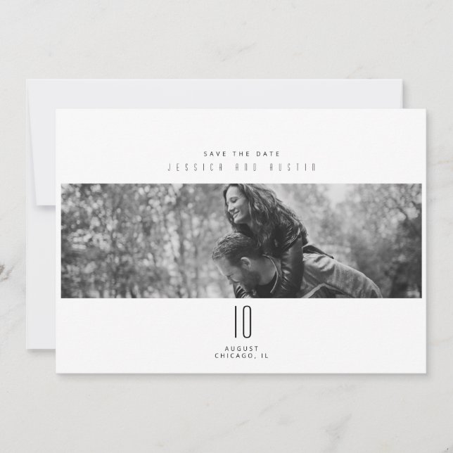 Modern Minimalist Black and White Save The Date (Front)