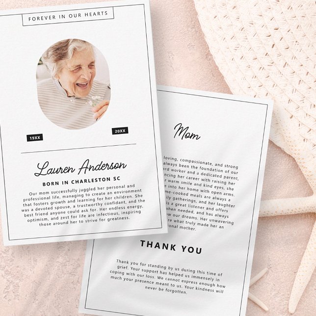 Modern Minimalist Black and White Simple Memorial Thank You Card (Creator Uploaded)