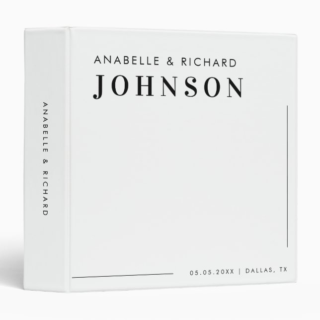 Modern Minimalist Black and White Simple Wedding Binder (Front/Spine)