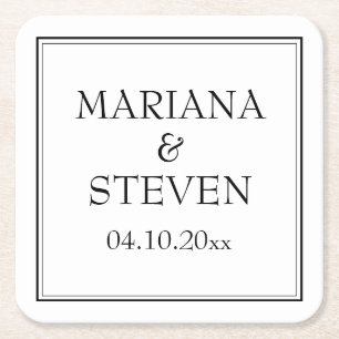 Modern Minimalist Black and White Square Paper Coaster