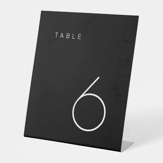 Modern Minimalist Black and White Table Number Tab Pedestal Sign (Front)
