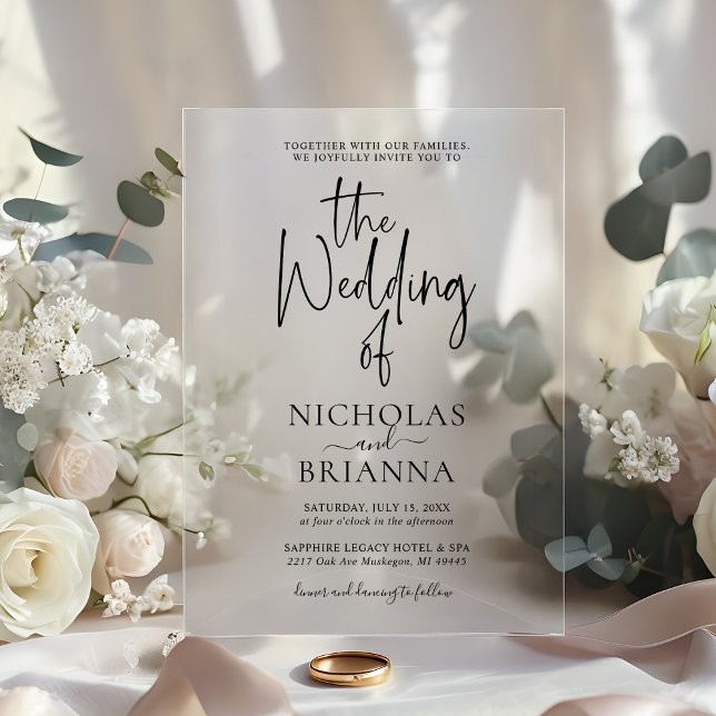 Modern Minimalist Black and White Wedding Classic Acrylic Invitations (Creator Uploaded)