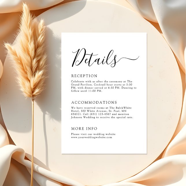 Modern Minimalist Black and White Wedding Details Enclosure Card (Creator Uploaded)