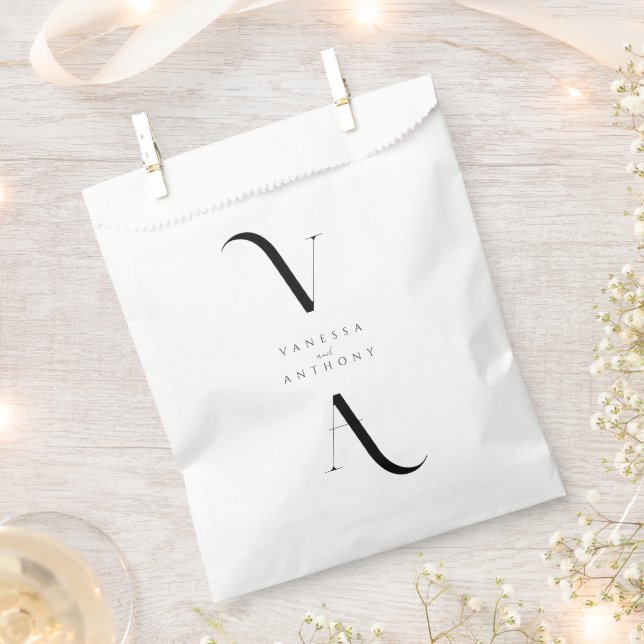 Modern Minimalist Black and White Wedding Favour Bag (Clipped)