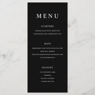 Modern Minimalist Black and White Wedding Menu
