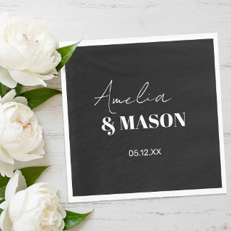 Modern Minimalist Black and White Wedding Napkin