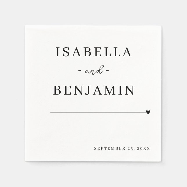 Modern Minimalist Black and White Wedding Paper Napkin (Front)