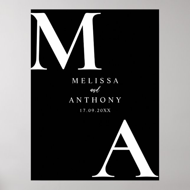 Modern Minimalist Black and White Wedding Poster (Front)