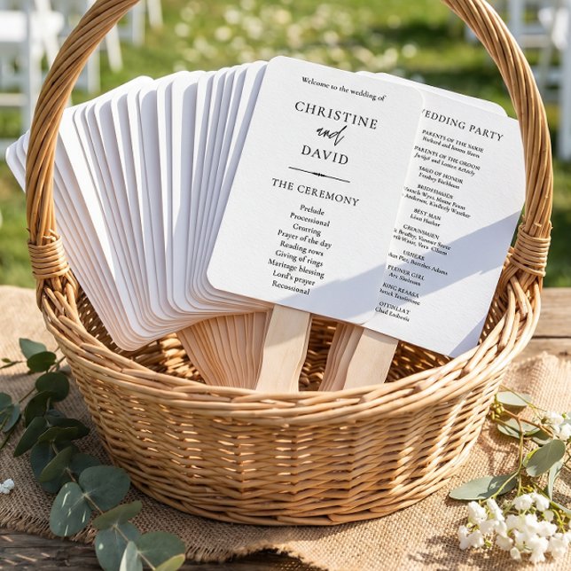 Modern Minimalist Black and White Wedding Programs Hand Fan (Creator Uploaded)