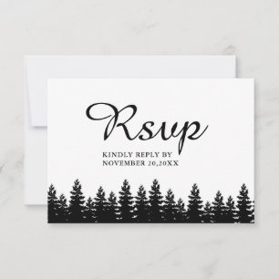 Modern Minimalist Black and White Wedding QR Code RSVP Card
