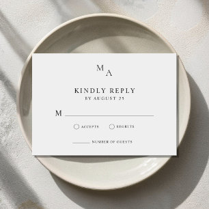 Modern Minimalist Black and White Wedding RSVP Card